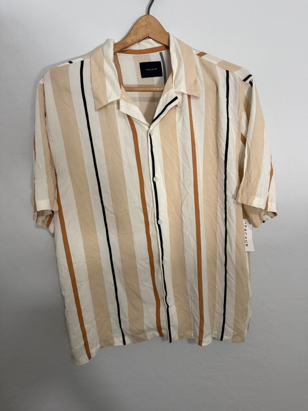 PacSun Cream & Beige Vertical Stripe Short Sleeve Button-Up